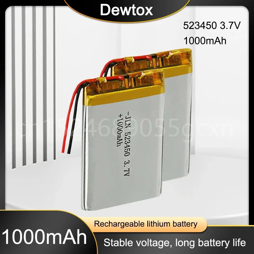 1000mAh 3.7V 523450 Polymer Lithium Rechargeable Battery Li-ion Battery for GPS Smart Phone DVD MP3 MP4 MP5 Led Lamp Lipo Cell