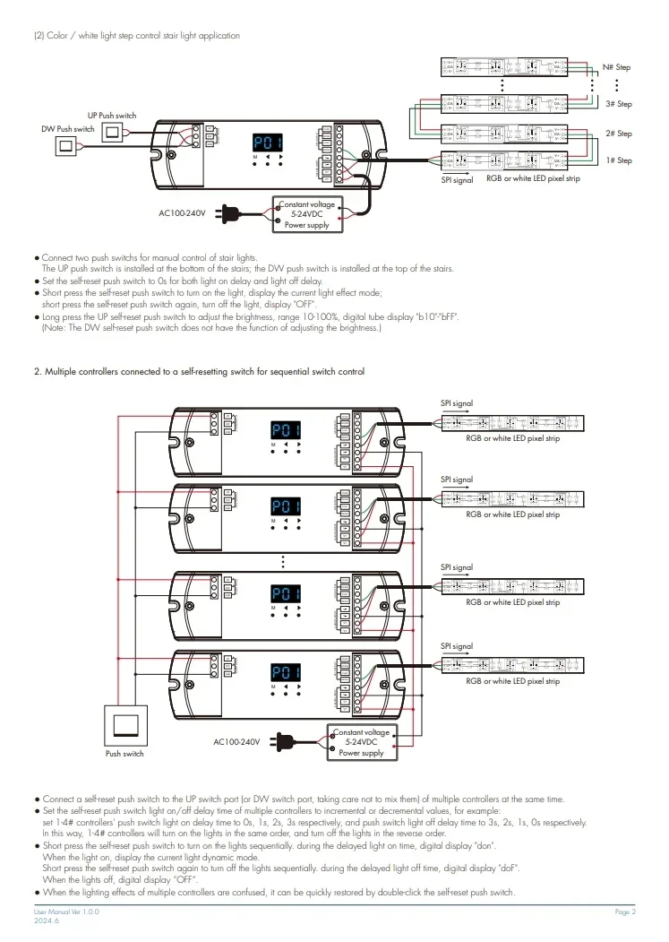 DC5V-24V Podwójny przycisk SPI Ściemniacz ES-DP Stair Light TTL Kontroler do WS2811 Ws2812 9822 RGB lub białych pasków LED