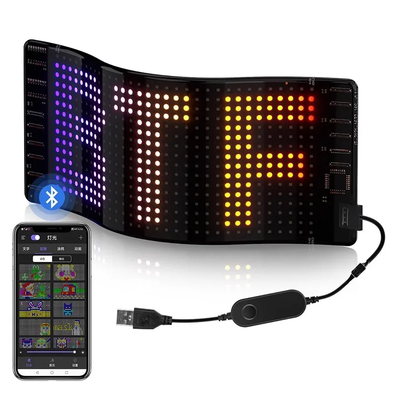 LED car flexible waterproof full-color foldable display car USB smart Bluetooth APP remote control pixel screen