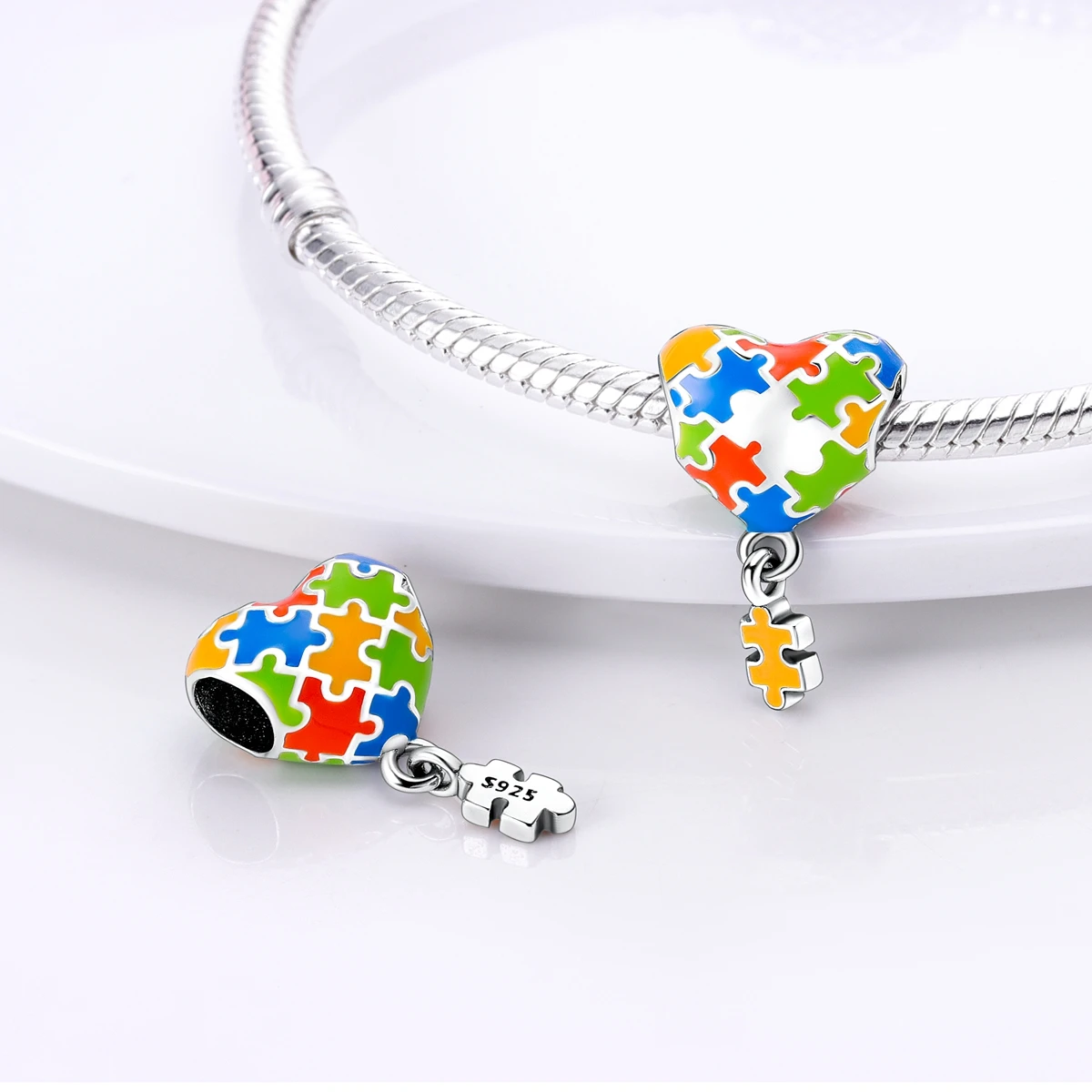 925 Sterling Zilveren Kleurrijke Patchwork Hartvormige Kralen Fit Pandora Armbanden Ketting Vrouwen Cadeau Diy Sieraden Maken Accessoire