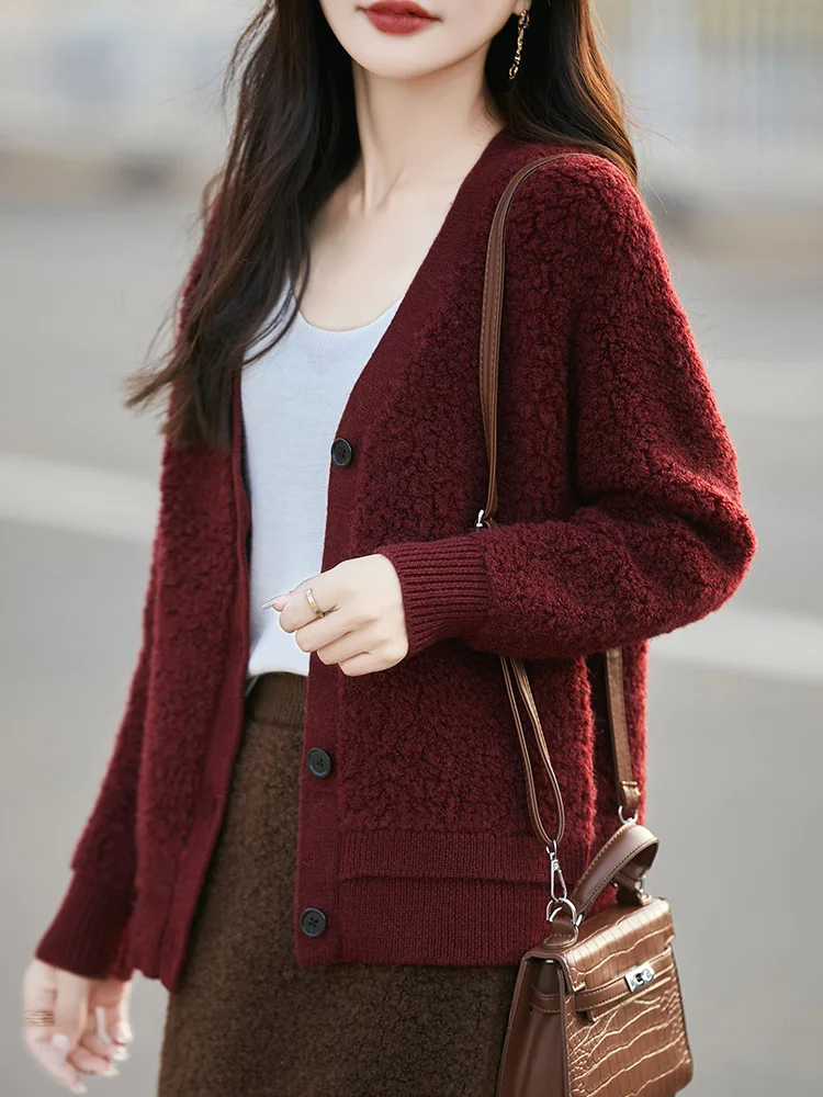 

Женский кардиган из 100% шерсти Merino с v-образным вырезом на пуговицах, осень-зима, толстый повседневный модный вязаный кашемировый свитер, топ