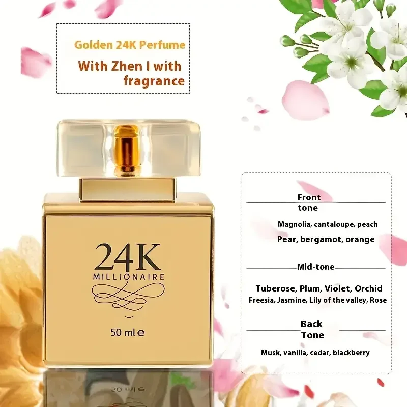 1 botella de 24K 50ml Perfume de mujer Fragancia duradera Eau de Toilette, Floral oriental, Frutidad, Regalo perfecto para las vacaciones