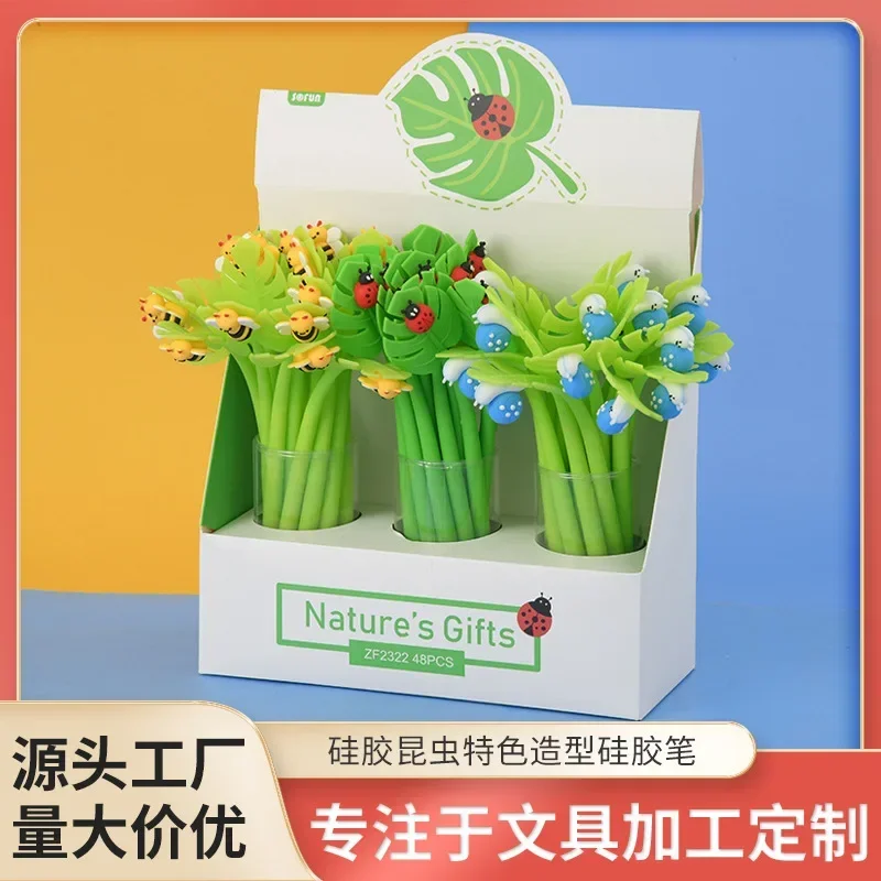 A 48PCS Korean Neutral Silicone Insect Characteristic Modeling Silicone Pen Bead Pen Quick-drying Stationery Pen Wholesale