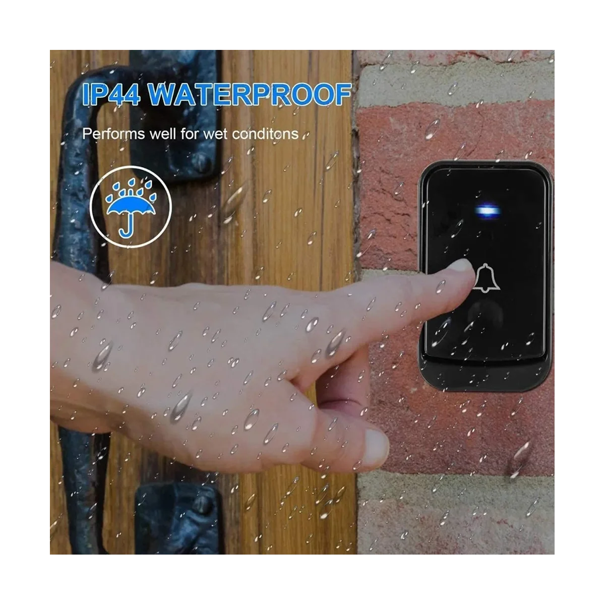 무선 방수 초인종 키트, 200 계량기 범위, 45 멜로디, 4 볼륨 레벨 2 리시버, 사무실 US 플러그