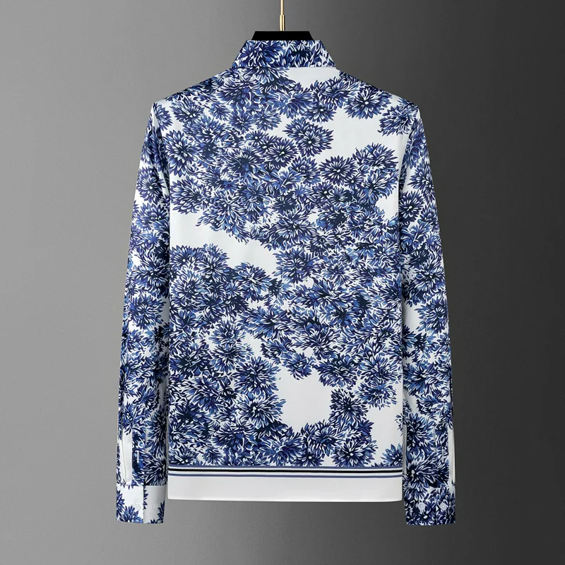Brand Art Printed Long Sleeve Shirt for Men Slim Fit Versatile Slim Fit Casual Business Dress Shirts Social Party Men's Clothing