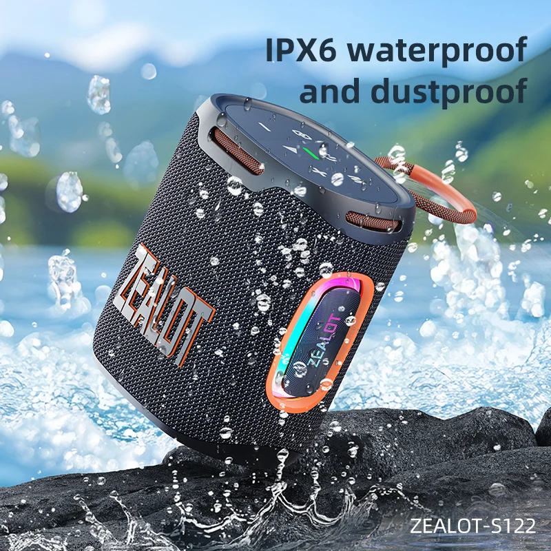 Zealot-S122 سمّاعات بلوتوث BT5.3 لاسلكي IPX6 مكبر صوت مقاوم للماء، صوت ستيريو HiFi 25 وات، إقران TWS، وقت تشغيل الموسيقى 20 ساعة