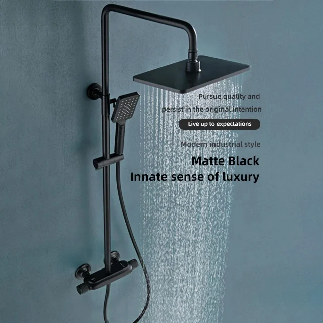 Thermostatic square Sus304 Silver Shower Taps Mixer with Diverter with Wide square Handheld Shower Head