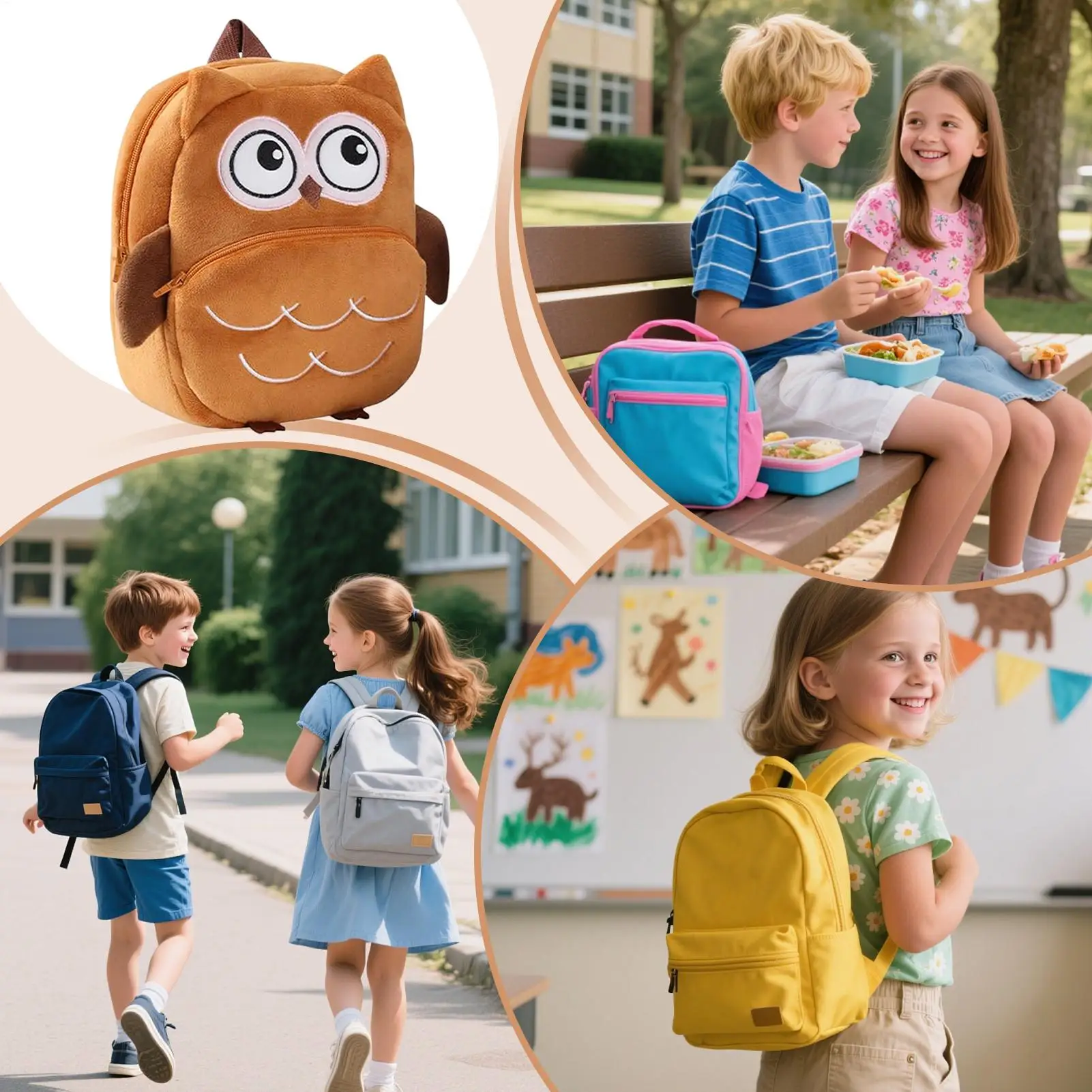 올빼미 배낭 귀여운 만화 부드러운 경량 가방 보육원 유치원 동물원 활동을위한 작은 소년 배낭 간식 장난감 공원 정원