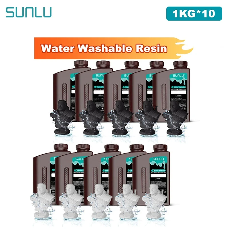

SUNLU 10KG Water Washable 3D Printer Resin 395-405nm 1kg 3D Resin Fast Curing 3D Resin for 2K 4K 8K LCD DLP SLA Resin 3D Printer