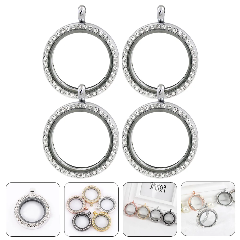 

4pcs Rhinestone Alloy Photo Locket Pendant Charm For Diy Jewelry Making Bezel Pendant Frame Custom Necklace Decoration Craft