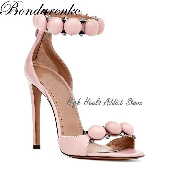 Rounded Toe Pink Bombe Sandals Women\'s Sexy High Heels Ankle Strap Thin Heel Back Zipper Lady Summer Shoes Big Size 2022 Design