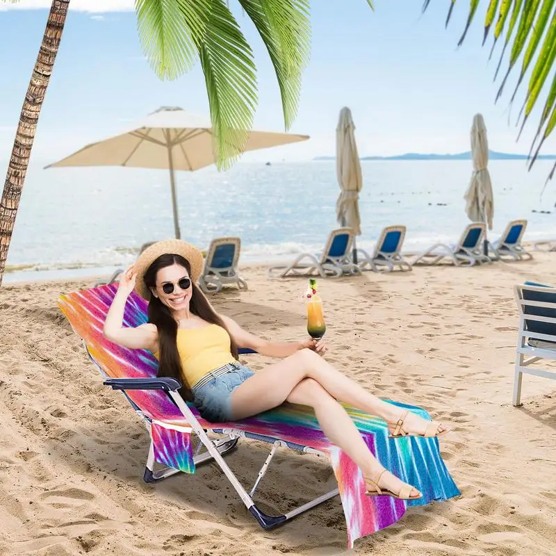 Lounge Chair Towel Tie-Dyed Beach Chair Cover Microfiber Chaise Lounge Chair Towel Cover With Pockets Tie-Dyed Sun Bathing Chair