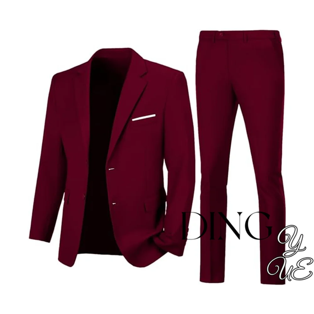 Mens Slim Fit 2 Piece Suit Two Button Notched Lapel Solid Suit Jacket Pants Set Tuxedo for Prom 2024 Wedding Suits For Men