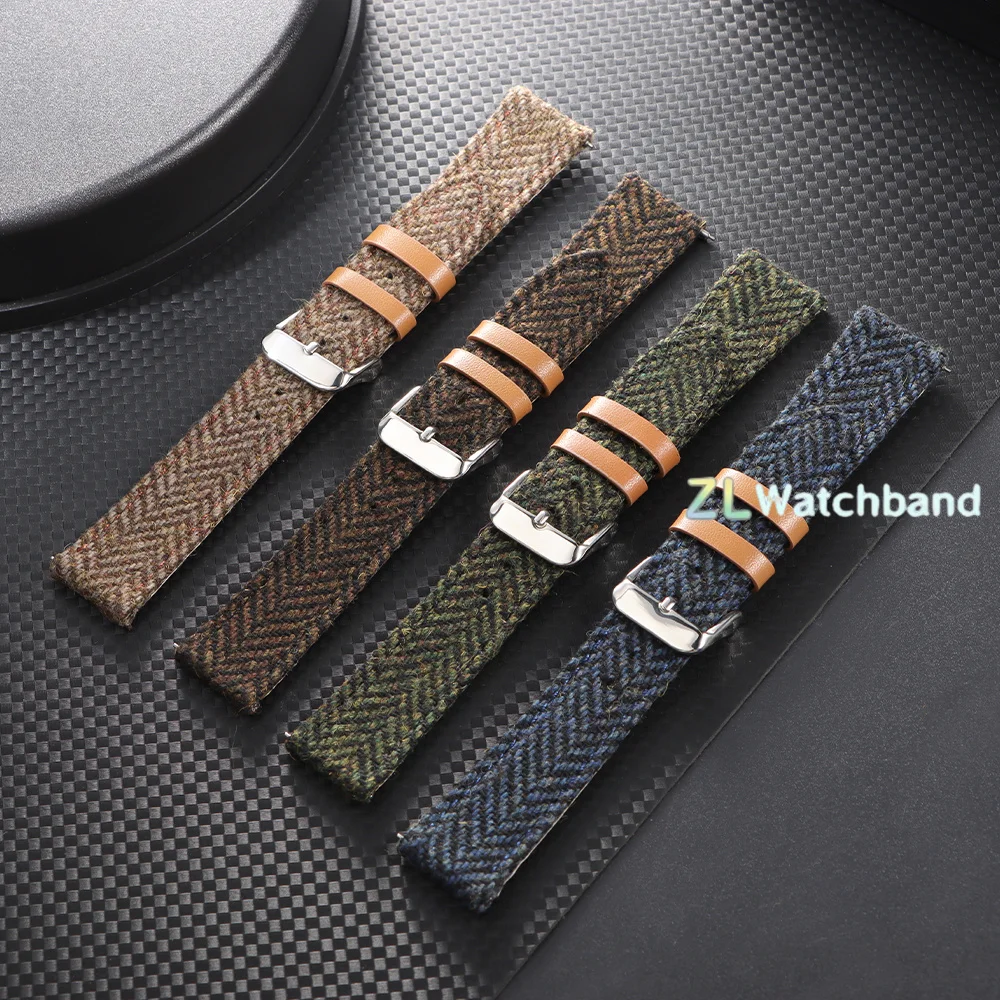 18/20/22mm Leather Tweed Nylon Watchband Strap for Omega for Seiko Men Women Replacement Wristband Vintage Tweed Fabric Bracelet