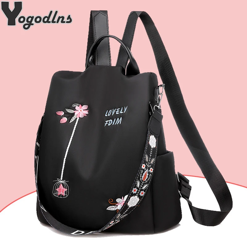 Zaino da donna impermeabile Oxford borsa da scuola antifurto di moda borsa a tracolla da viaggio di grande capacità da donna di design ricamato