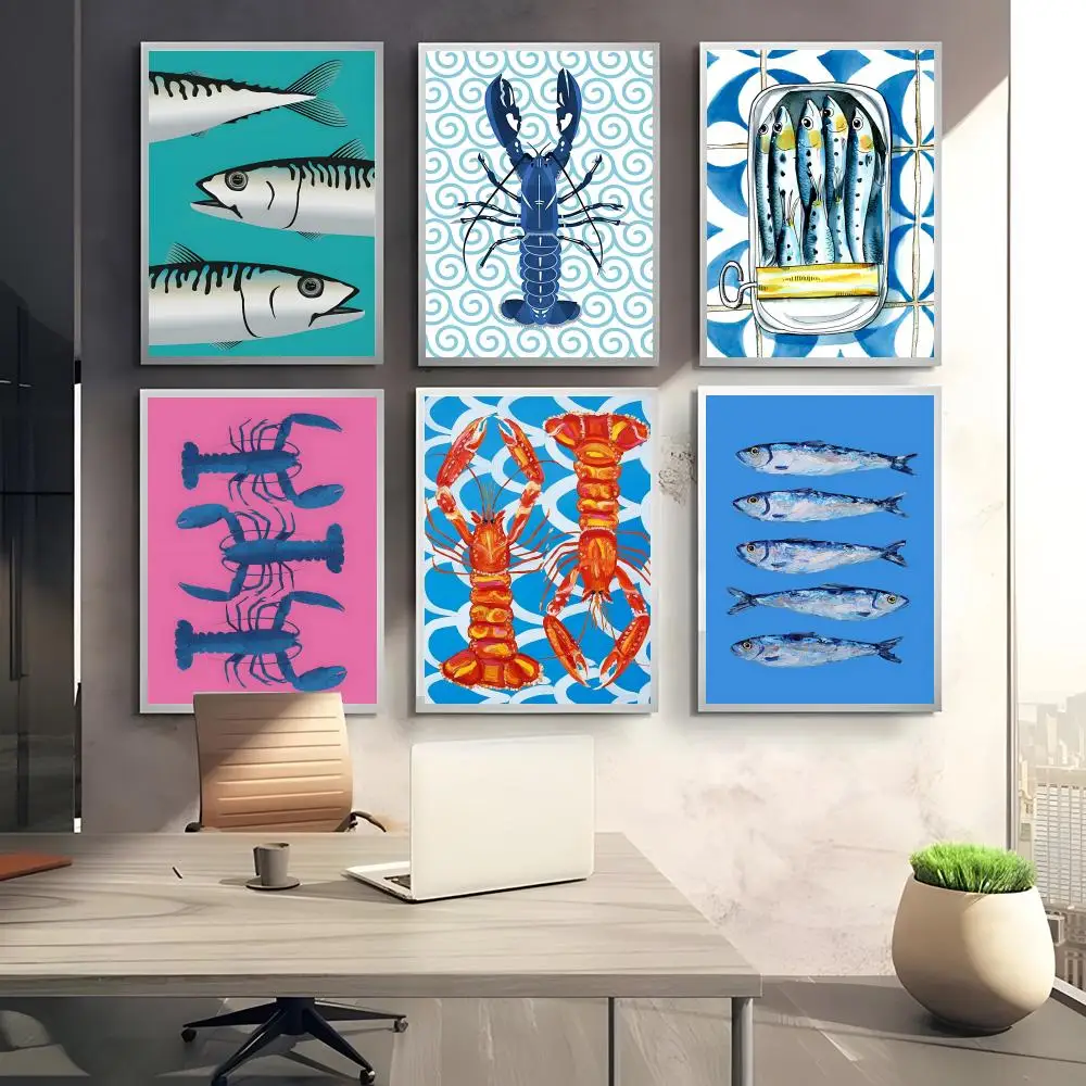 الملونة السردين جراد البحر الأسماك المحيط اللوحة الخط قماش المشارك: تجعد الحرة للماء دائم جميع الفضاء جدار ديكور