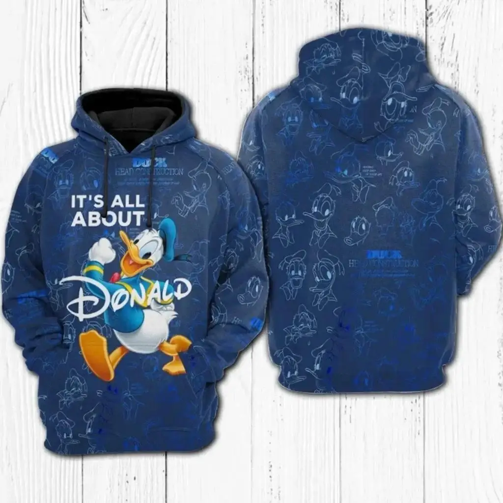 

2026 Boys and Girls Hoodies Disney Hoodies 3D Printed Pullover Donald Duck Men's Hoodies Fashion Oversized Men's Clothing