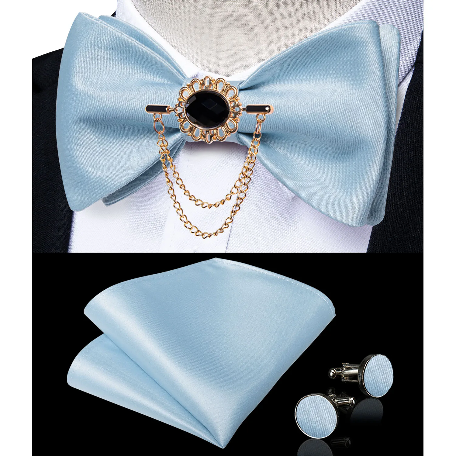 Exqusite männer Selbst-krawatte Bowties Hochzeit Krawatten Für Mann Zubehör Manschettenknöpfe Hanky Brosche Set Rot Schwarz Gelb blau Bowtie – Detail 20