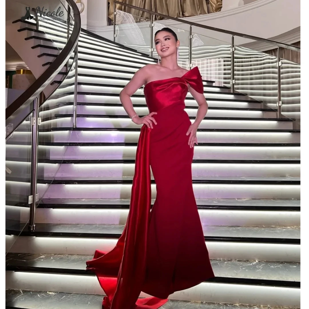 

Nicole Custom Made Robes De Cocktail Evening Dress Woman Candle Ball Gowns Satin Cloth Elegant Wedding Guest Dresses Bow Prom