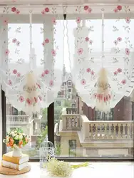 Red flower Half-Curtain Mini for Bedroom Kitchen Door Drape Cafe Window Panel Sheer Tulle Curtain 1 Pcs
