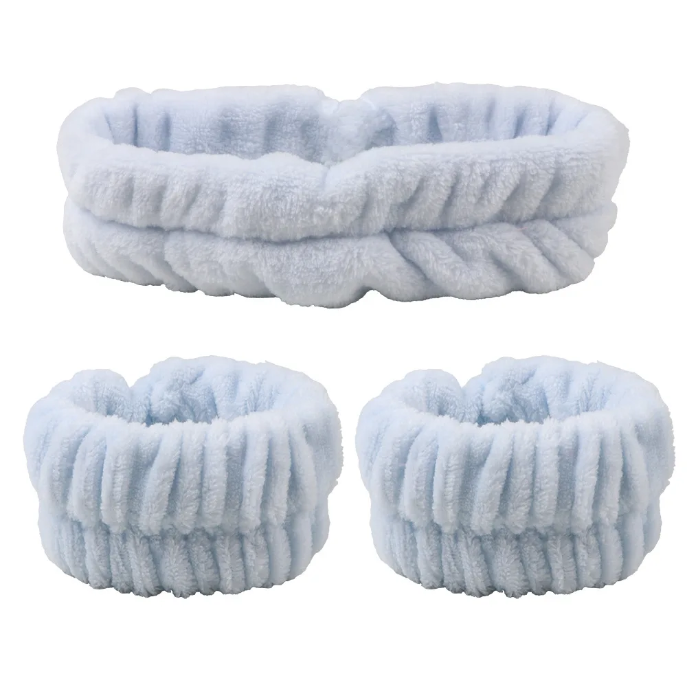 Samtweiches, elastisches Stirnband, Gesichtswasch- und Make-up-Stirnband, Haargummi, Gesichtswasch-Set, wasserdichtes Handgelenkschlaufe und Heanband-Set – Detail 4