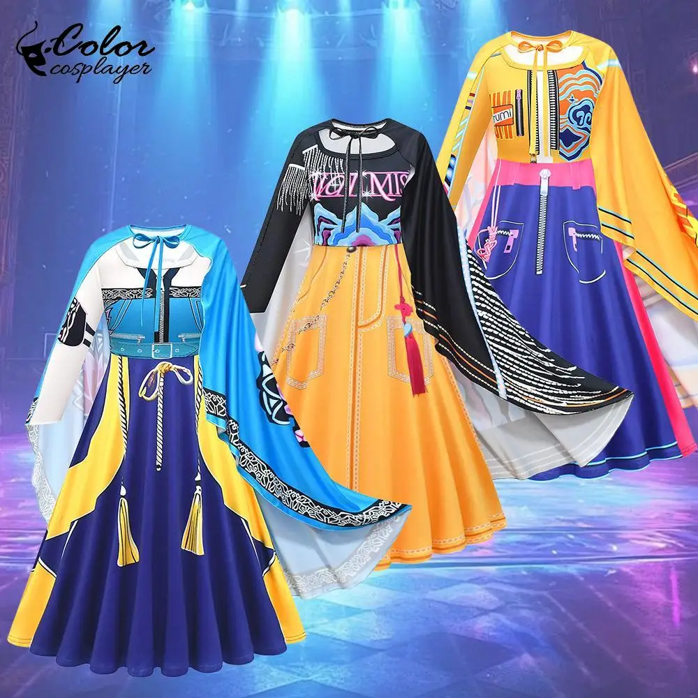 

Halloween Dress with Claok Kpop Demon Hunters Cosplay Costume Anime Idol Kid Long Dress Child Girl Gown Stage Performance Outfit