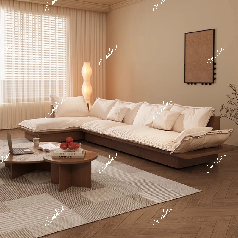 Modern simple solid wood small apartment living room creative fabric sofa