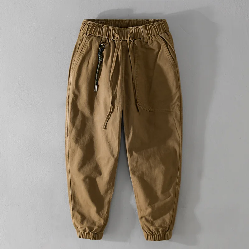 

Autumn New Men's Cotton Simple Cargo Pants Casual Solid Color Elastic Waist Soft Street Joggers Men Trousers