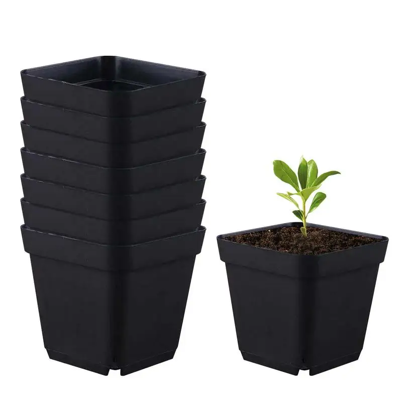 50pcs Black Color Flower Pots Planters Pot Trays Plastic Pots Creative Small Square Pots for Succulent Plants