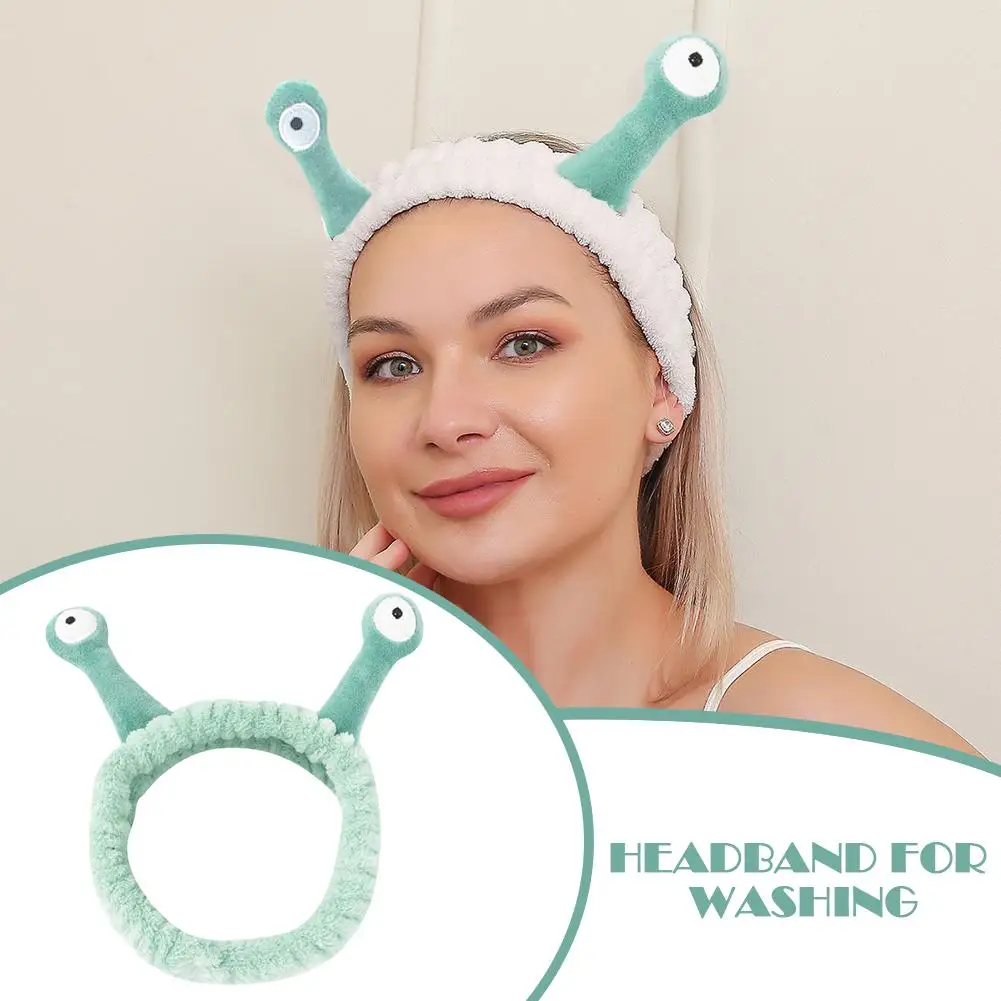 Diadema de Caracol de ojos grandes de dibujos animados para mujeres y niñas, banda elástica bonita para el cabello, banda para el maquillaje facial,