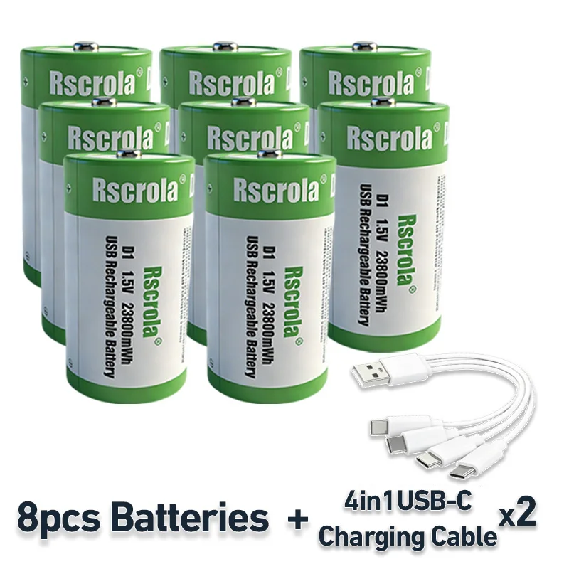 Hoge capaciteit 1.5V 23800mWh USB oplaadbare D-cel lithium batterij (LR20) voor gasfornuis, waterverwarmer, zaklamp, radio's