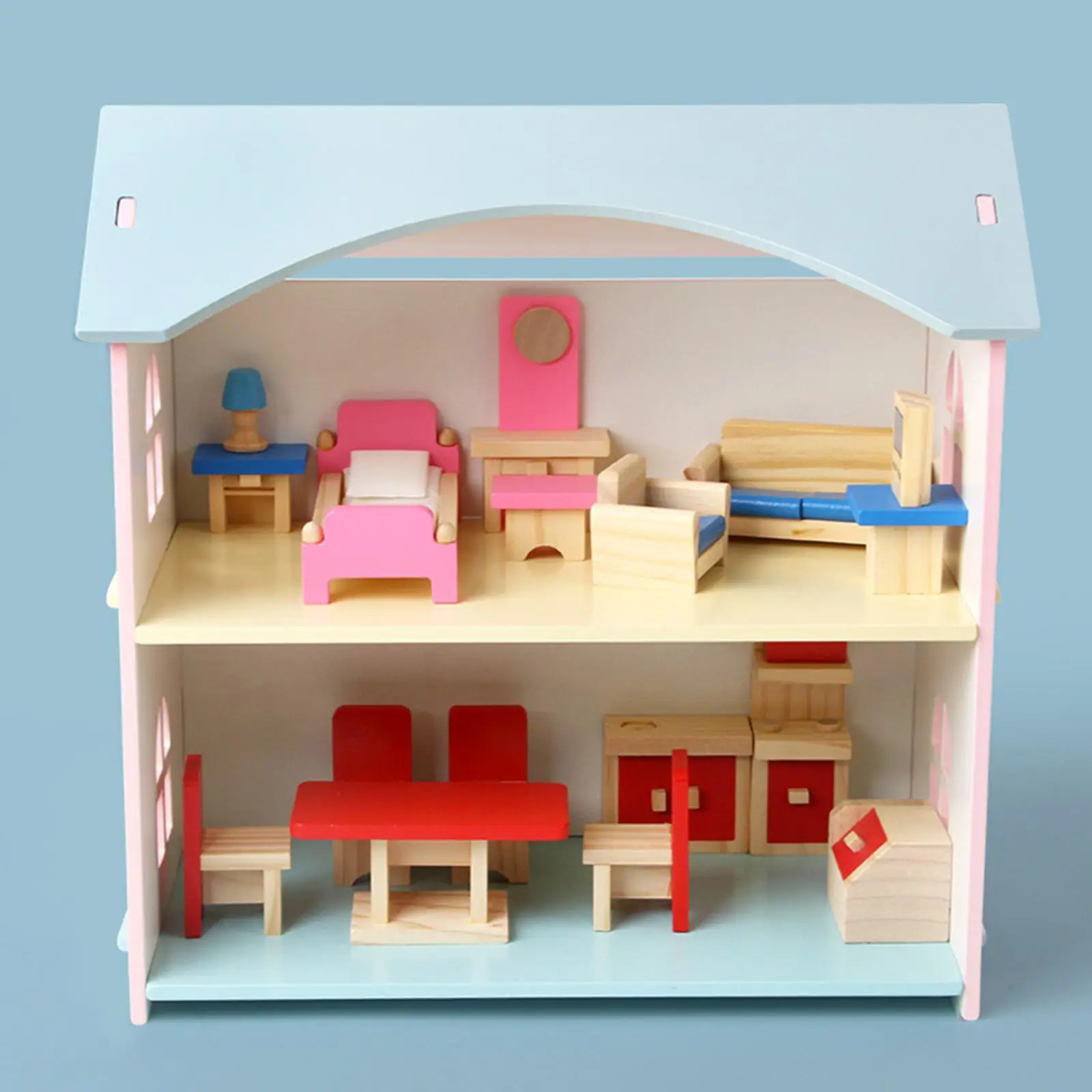 Casa delle bambole in legno con mobili e accessori per bambini dai 3 anni in su