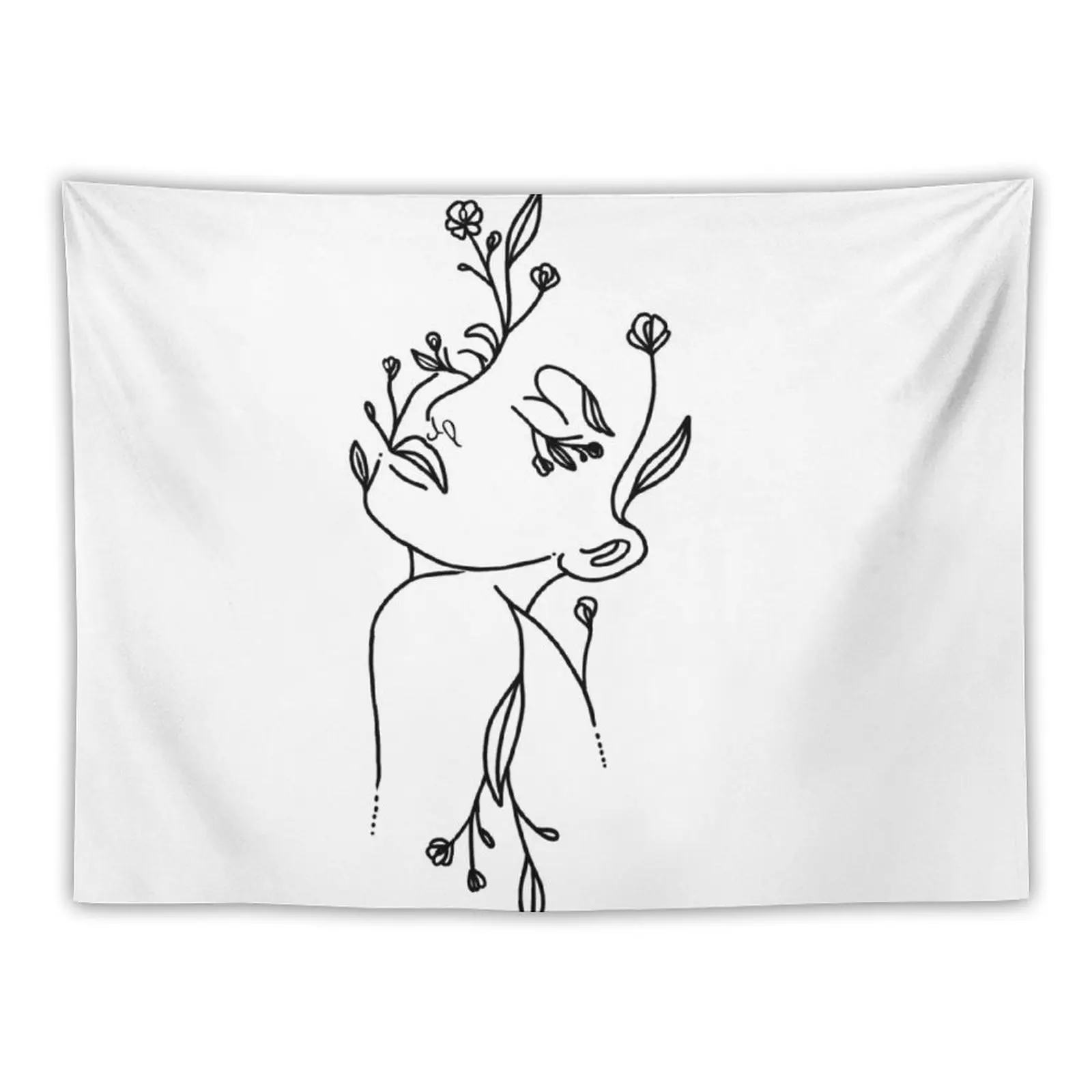 

woman with flowers line art Tapestry Wallpaper Bedroom For Bedroom Decorations For Room Aesthetic Room Decors Tapestry