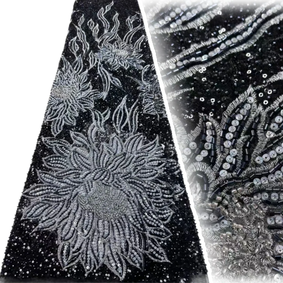 

Роскошный новый дизайн, модный африканский жених, художественный узор, вышивка, блестки, французские бусины, тюль, кружево для вечерних платьев 5Y AH1478