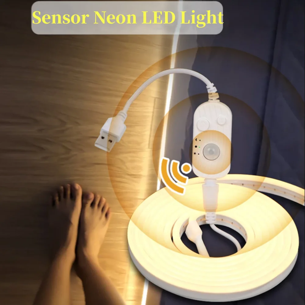 DC5V Neon LED listwa oświetleniowa Wiress PIR czujnik ruchu 6X1 2MM rura silikonowa lina SMD2835 120 leds/m wodoodporna elastyczna taśma wstążka
