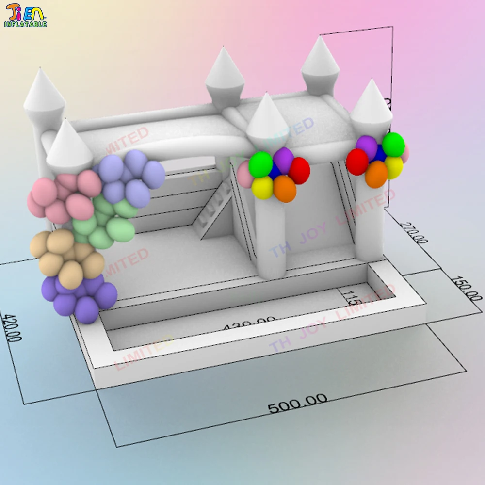 Spedizione aerea gratuita 5x4m buttafuori gonfiabile bianco per matrimoni con scivolo e castello gonfiabile per piscina con palline