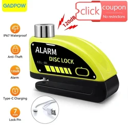 Gadpow candado recargable para motocicleta, alarma de disco de bloqueo, alarma antirrobo para motocicleta, alarma de bicicleta para Moto, 130db