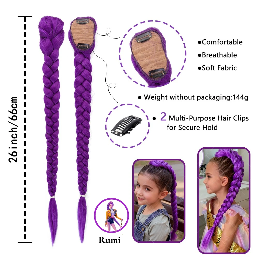 

Фиолетовый парик Rumi, коса, 26 дюймов, высокотемпературный шелк, парик для косплея «Охотник на демонов», вечерние, реквизит для косплея, детский наряд