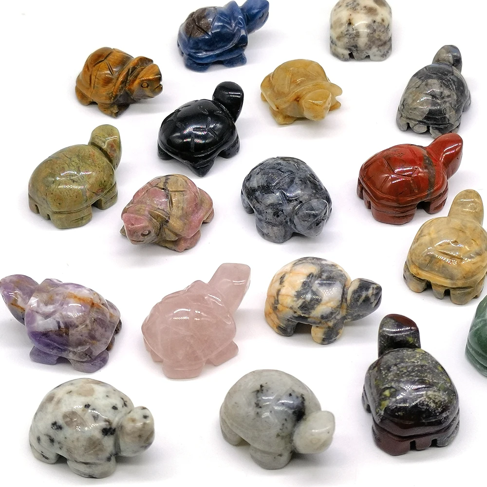

1.2" Turtle Statue Natural Stone Crystal Amethyst Fluorite Quartz Tiger Eye Animal Turtle Statue Home Decoration Crafts Gifts