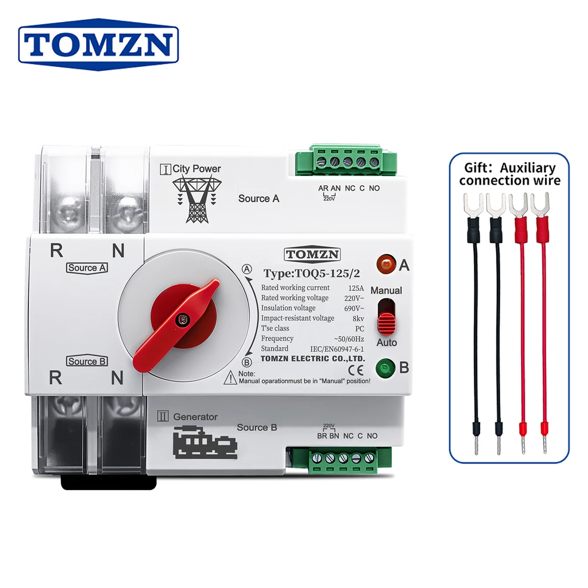 TOMZN jednofazowe szyny Din ATS podwójna moc automatyczny Transfer przełączniki elektryczne nieprzerwane 50-60hz 2P 63A 100A