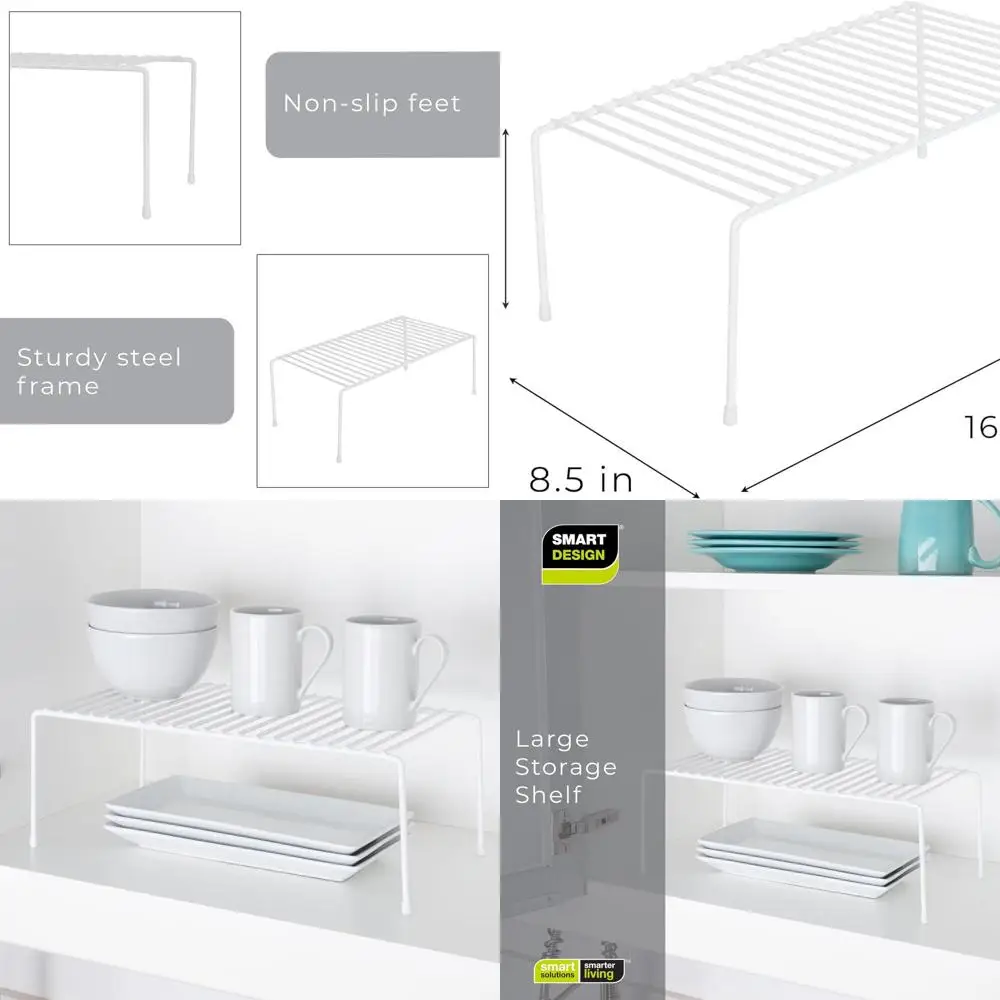 

6-Piece Large Steel Wire Shelf Rack Set - 8.5x16 - Rust-Resistant - White Kitchen Storage for Dishes and Pantry