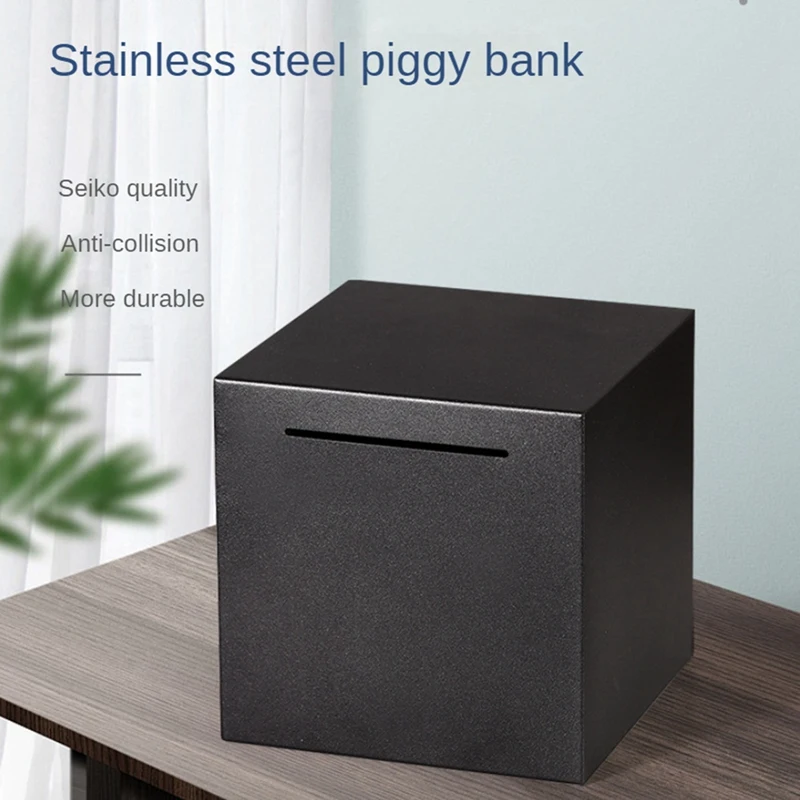 Adult Piggy Bank, Only Stainless Steel Piggy Bank Can Be Entered And Exited, Unopenable Piggy Bank Durable Easy To Use Black