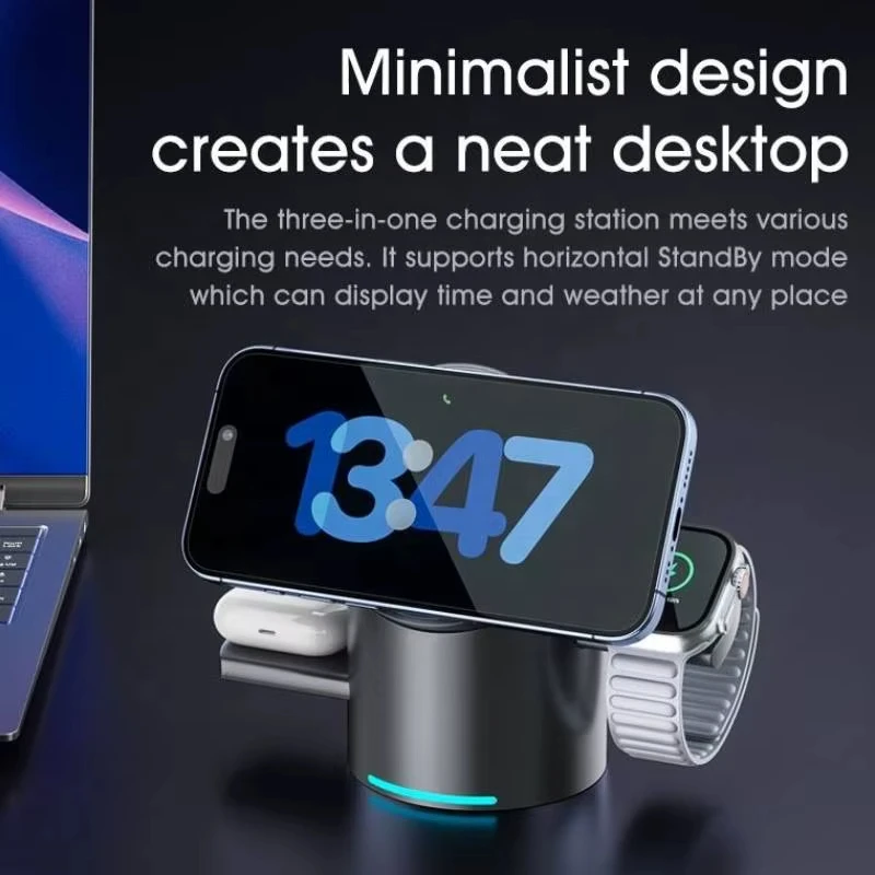 3-in-1 CBT-10 15W 3-in-1 Wireless Charger Touch-controlled Fast Wireless Charging Station for Smart Phone for Smart Watch