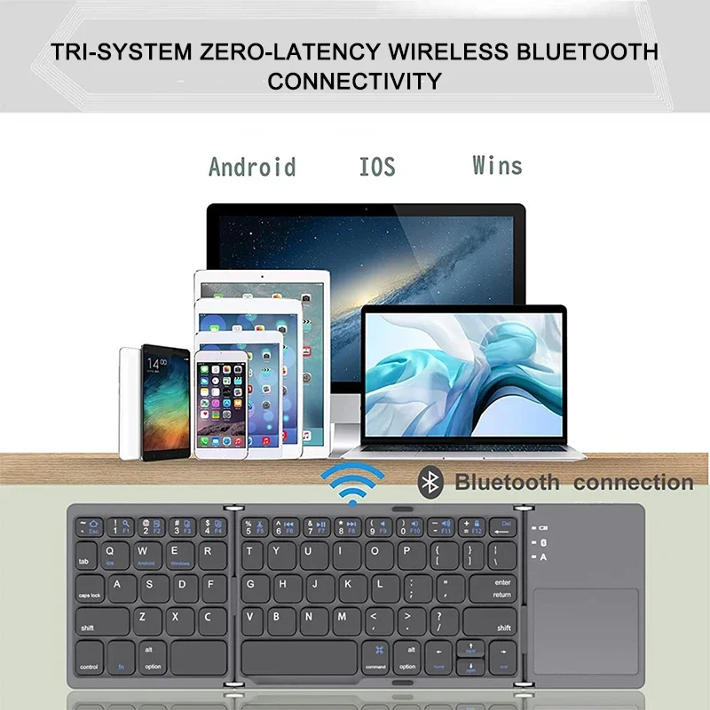 

Bluetooth Keyboard with Touchpad Foldable Wireless Keyboard Tri-Folded Ultra Slim Support 3 Device Rechargeable Folding keyboard