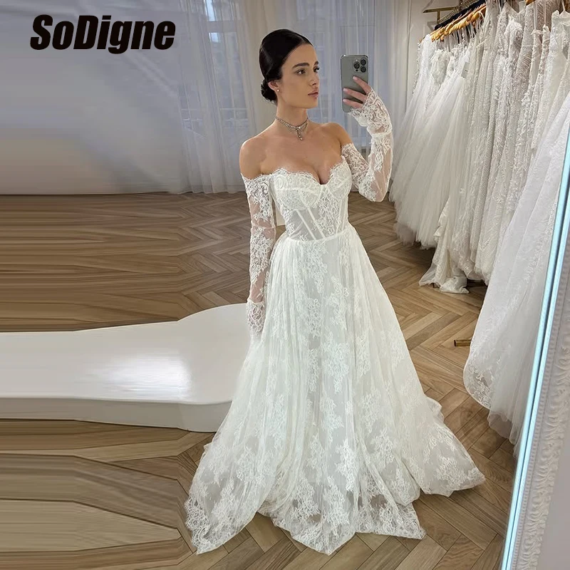 

SoDigne A-line Wedding Dresses Sweetheart Off Shoulder Bride Dress Lace Boho Wedding Gown vestidos de novia 2026 Customized