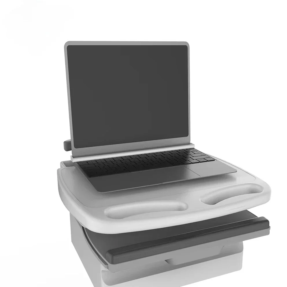 Troli Laptop Medis, Workstation Komputer Mobile, New ClinicCart, Workstation Laptop Salon Kecantikan, Dudukan Lengan Workstation Perawat