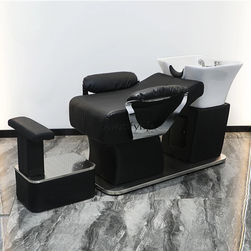 Shampoo Chair for Hair Salon Fashion Hairdressing High-End Lying Half Stainless Steel Ceramic Basin Flushing Bed