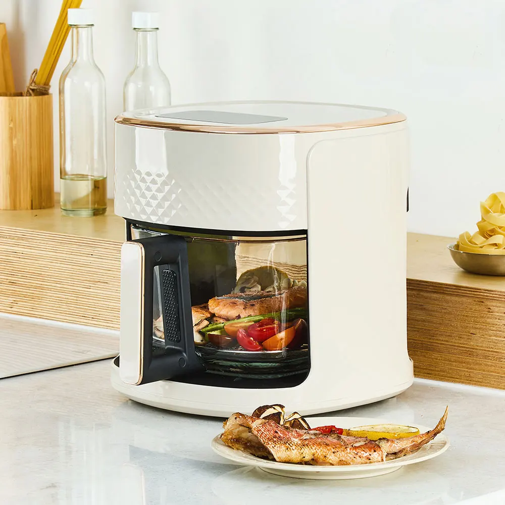 مقلاة هوائية زجاجية 4.5 لتر مقلاة زجاجية لمسة نهائية للطهي حتى 200 درجة شبكة استنائية 5 رجل متحرك