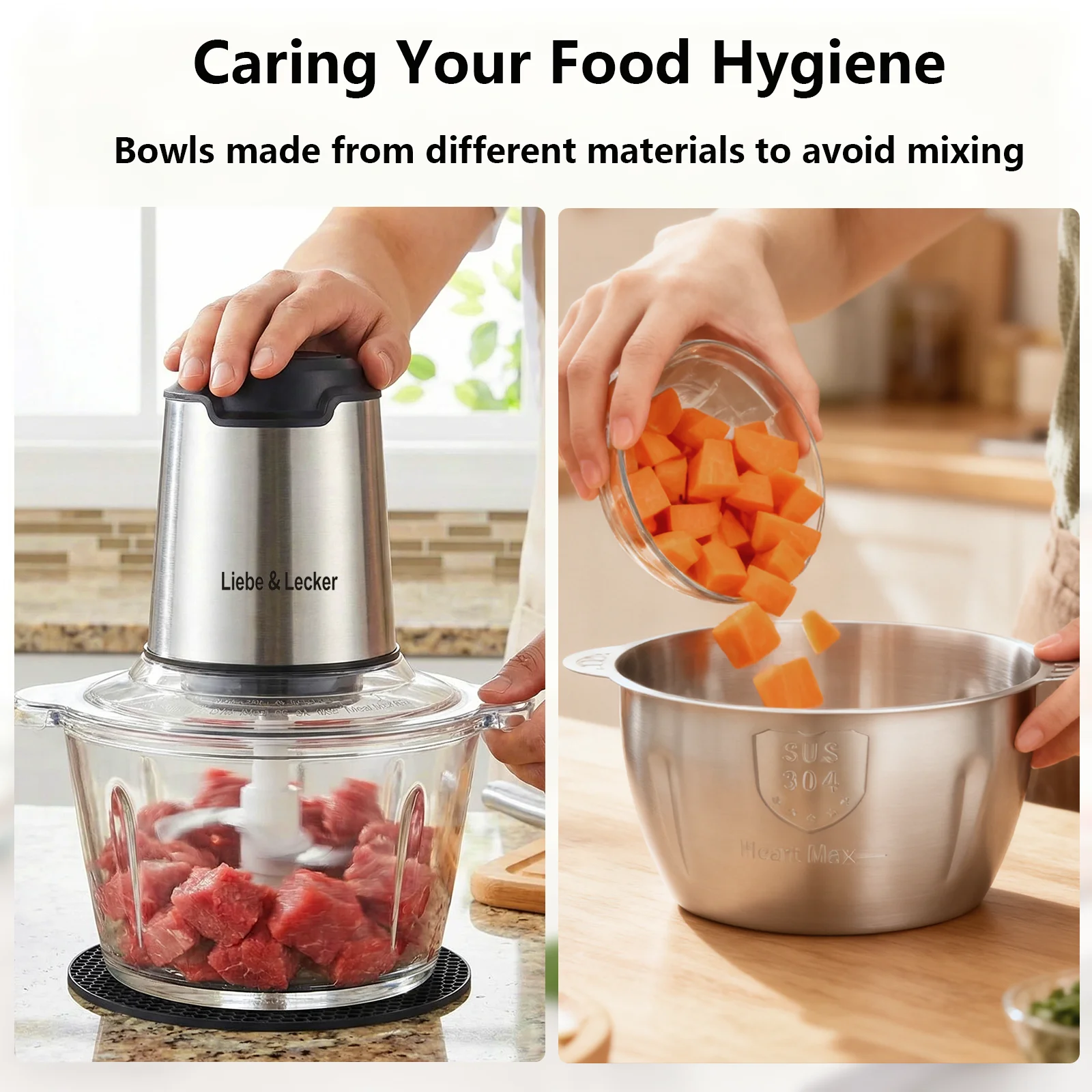 2 Speed Food Processor, Meat Grinder with 2 Bowls  for Meat, Fruits, Vegetables, Baby Food, Nuts,