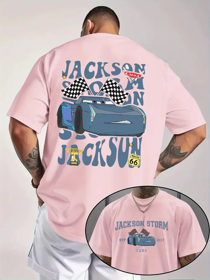 ديزني سيارة جديدة فيلم البرق ماكوين الكبار تي شيرت الرجال جاكسون العاصفة سباق التصميم الرسمي حفلة عيد ميلاد تي شيرت صيفي